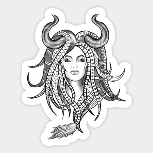 Confident Taurus Woman with Horns and Geometrical Tattoo Design Sticker